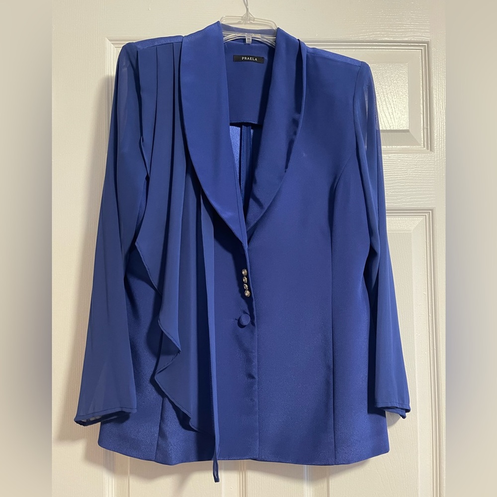 EUC Praela Blazer and Skirt Set Shimmery Blue